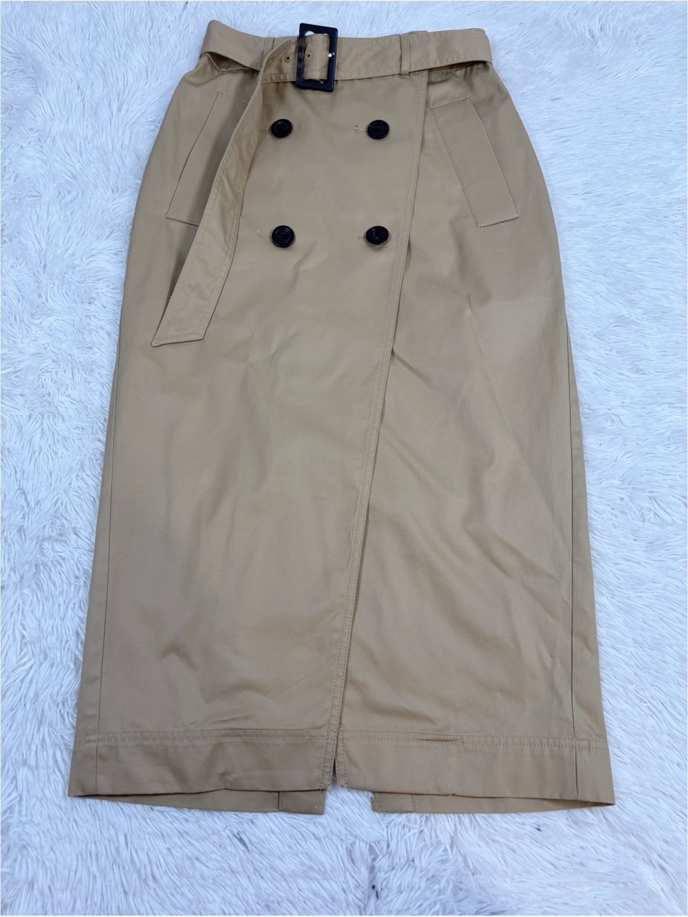 Loft women's Classic Beige Trench-Style Midi Skirt‎ with Belt